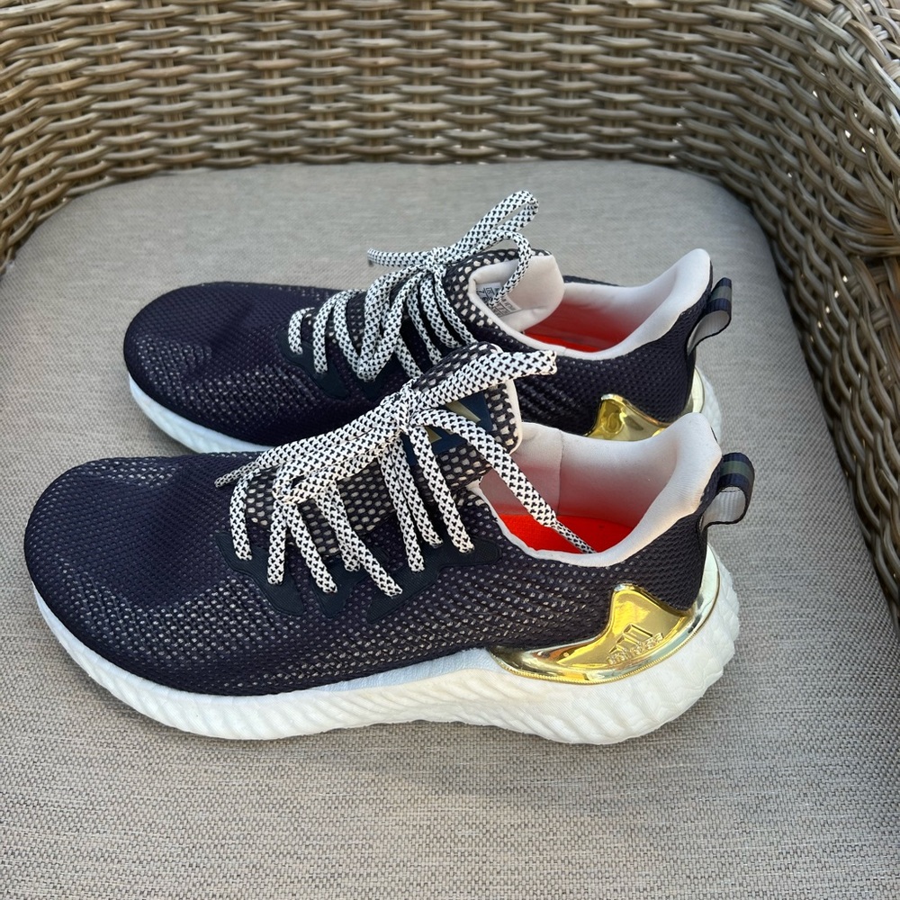 adidas Women's Navy Blue Sneakers with Gold Heel Accent